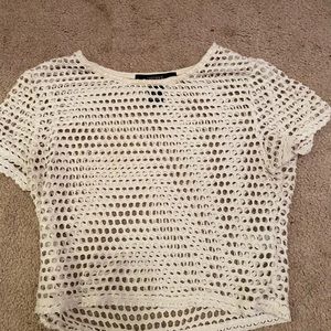 white cropped mesh-ish T